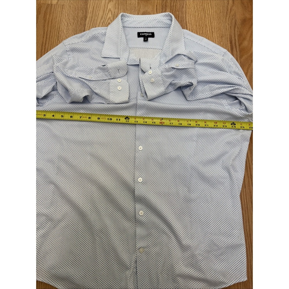 EXPRESS ~Men's XXLarge L/G~ SLIM FIT Buttoned Stretch Cotton  Dress Shirt Blue - Picture 10 of 10